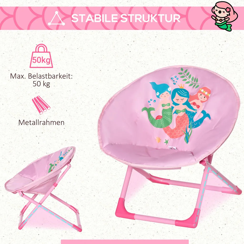 HOMCOM Moonchair Campingstühle Kinder Mondstuhl Faltbar Kinder-Klappsessel Klappbar In-& Outdoor Leicht Zu Tragen Für Kleinkind Mädchen Junge Stahl Rosa Ø50 X 49H Cm