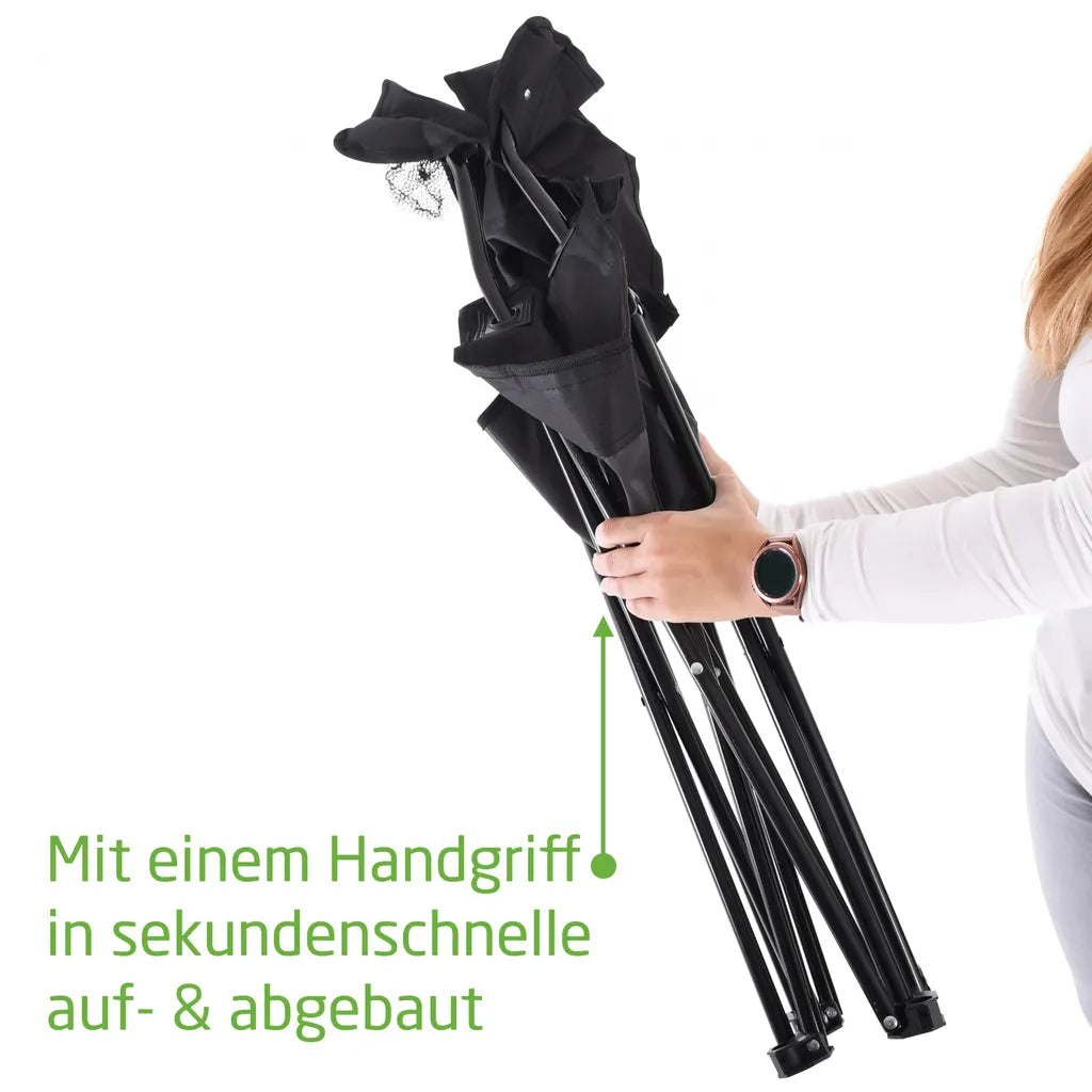  Raburg Angelstuhl JOE In SCHWARZ - Praktischer Faltstuhl Mit Armlehnen & Getränkehalter, Inklusive Tasche - Robust Für Camping, Strand, Angeln, Outdoor, Zuschauer, Jagd, Festival & Freizeit, Belastbar Bis 120 Kg