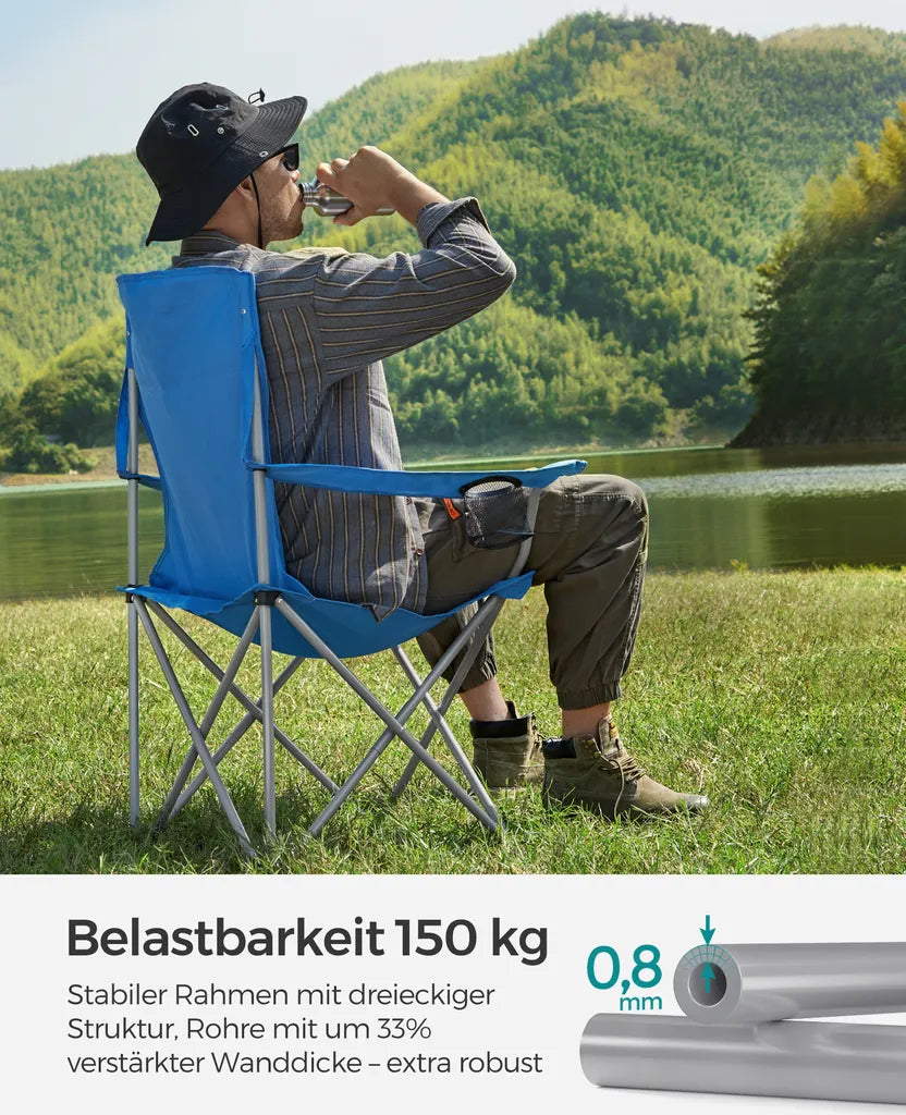  SONGMICS Campingstuhl, 2er-Set, Klappbar, Komfortabel, Klappstuhl Mit Robustem Gestell, Bis 150 Kg Belastbar, Mit Flaschenhalter, Outdoor Stuhl GCB08BU