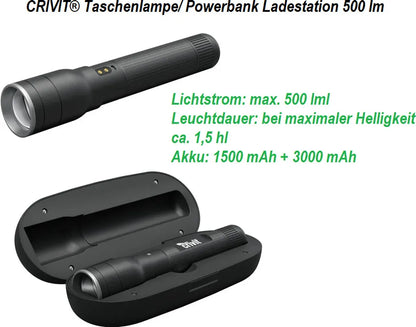  CRIVIT Taschenlampe/Powerbank Mit Ladestation 500lm Camping