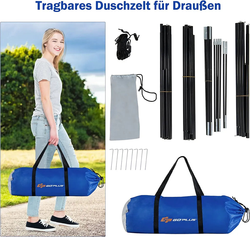  COSTWAY Duschzelt 2 Räume Umkleidezelt Toilettenzelt Mit Tragetasche, Beistellzelt Stehzelt Campingzelt Strand Für 2 Personen 210x106x222cm
