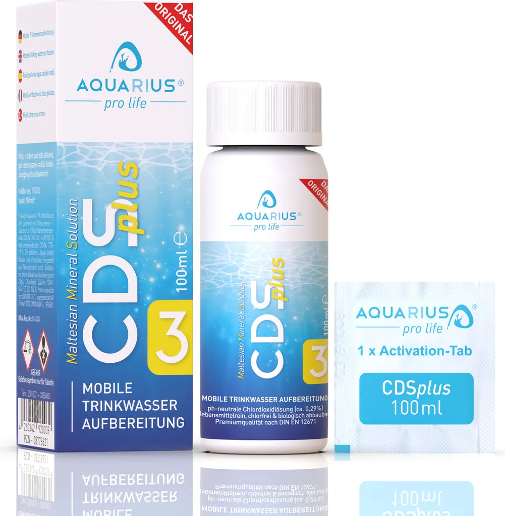  AQUARIUS Pro Life ® - CDSplus 100 Ml - Patentierte Chlordioxid Lösung I CDL Tropfen I Chlorine Dioxide Solution I Auf Wunsch Aktivierbar I Das Original