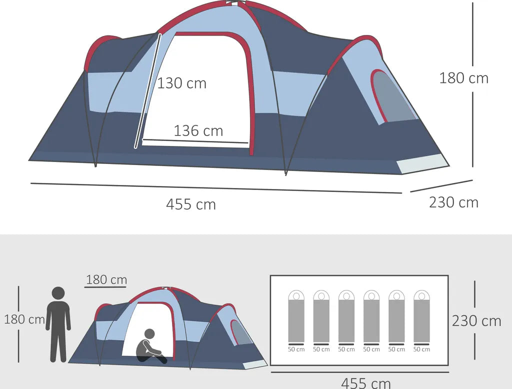  Outsunny Zelt Für 5-6 Personen, Campingzelt Mit Heringen, Tunnelzelt, Kuppelzelt, Polyester, Grau, 4,55 X 2,3 X 1,8 M