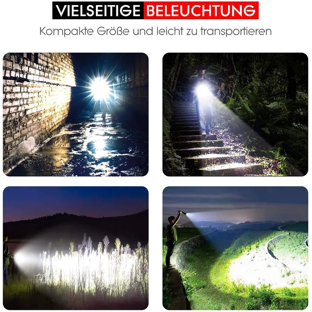  LED Taschenlampe Superhell Zoombar Taschenlampen Tragbare Handlampe Wasserdicht IPX6, Notlicht, Camping Wandern Outdoor Notüberleben Licht