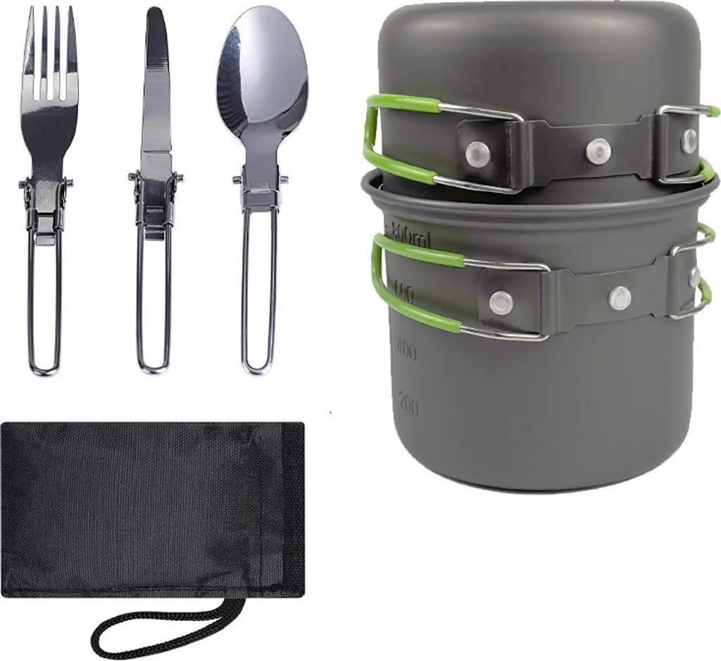  Camping Kochgeschirr Set, Tragbar Rucksackreisen Outdoor Wandern Camping Mini Gaskocher Topf