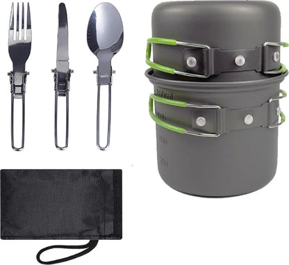  Camping Kochgeschirr Set, Tragbar Rucksackreisen Outdoor Wandern Camping Mini Gaskocher Topf