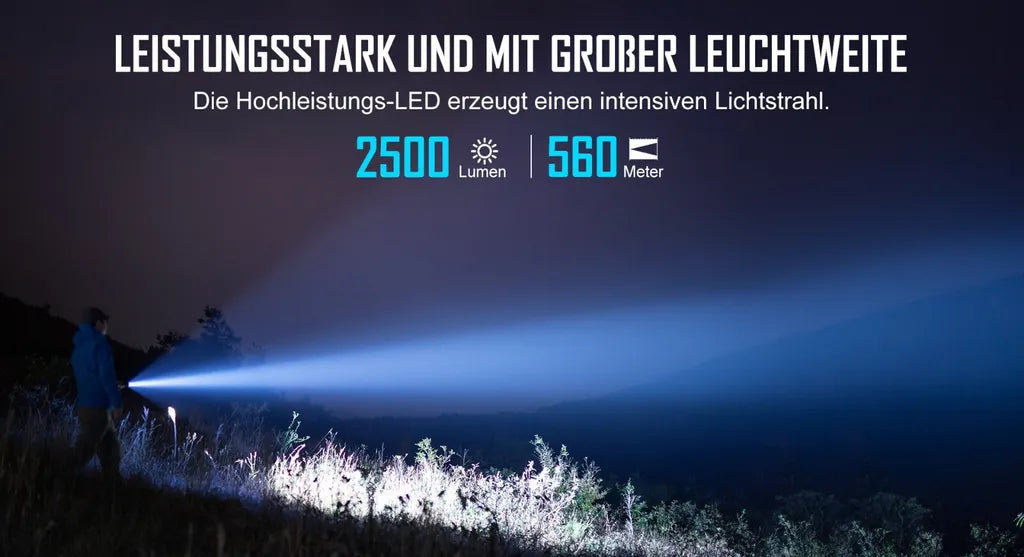  OLIGHT Warrior X 3 Schwarz LED Taschenlampe 2500 Lumen 560 Meter Leuchtweite, USB Wiederaufladbar IPX8 Wasserdicht