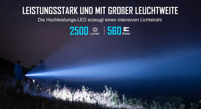  OLIGHT Warrior X 3 Schwarz LED Taschenlampe 2500 Lumen 560 Meter Leuchtweite, USB Wiederaufladbar IPX8 Wasserdicht