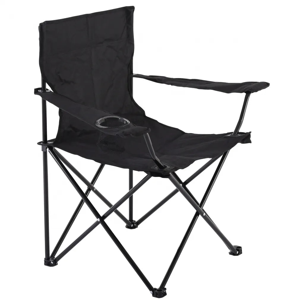  Raburg Angelstuhl JOE In SCHWARZ - Praktischer Faltstuhl Mit Armlehnen & Getränkehalter, Inklusive Tasche - Robust Für Camping, Strand, Angeln, Outdoor, Zuschauer, Jagd, Festival & Freizeit, Belastbar Bis 120 Kg