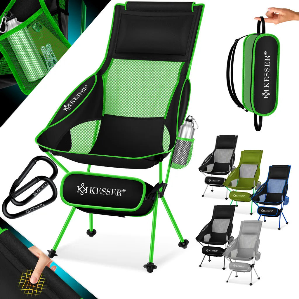  KESSER® Campingstuhl Faltbar Klappbar Mit Hoher Rückenlehne Tragbar Angelstuhl Camping Stuhl Faltstuhl Bis 120 Kg Strandstuhl Angelstuhl Klapphocker Mit Getränkehalter Outdoor Stuhl, Farbe:Schwarz / Grau