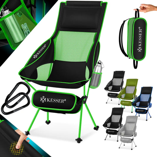  KESSER® Campingstuhl Faltbar Klappbar Mit Hoher Rückenlehne Tragbar Angelstuhl Camping Stuhl Faltstuhl Bis 120 Kg Strandstuhl Angelstuhl Klapphocker Mit Getränkehalter Outdoor Stuhl, Farbe:Schwarz / Grau