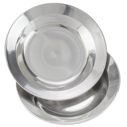  Camping Edelstahl Tiefer Teller Set Ca. 22-24cm Durchmesser - 4er Set - Edelstahl