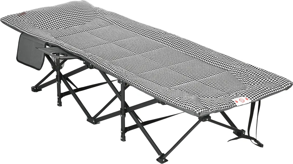  Outsunny Feldbett Campingbett, Campingliege Mit Tasche, Klappbett Mit Becherhalter, Für Schwimmbad, Balkon, Bis 120 Kg, Schwarz, 68 X 186 X 48cm