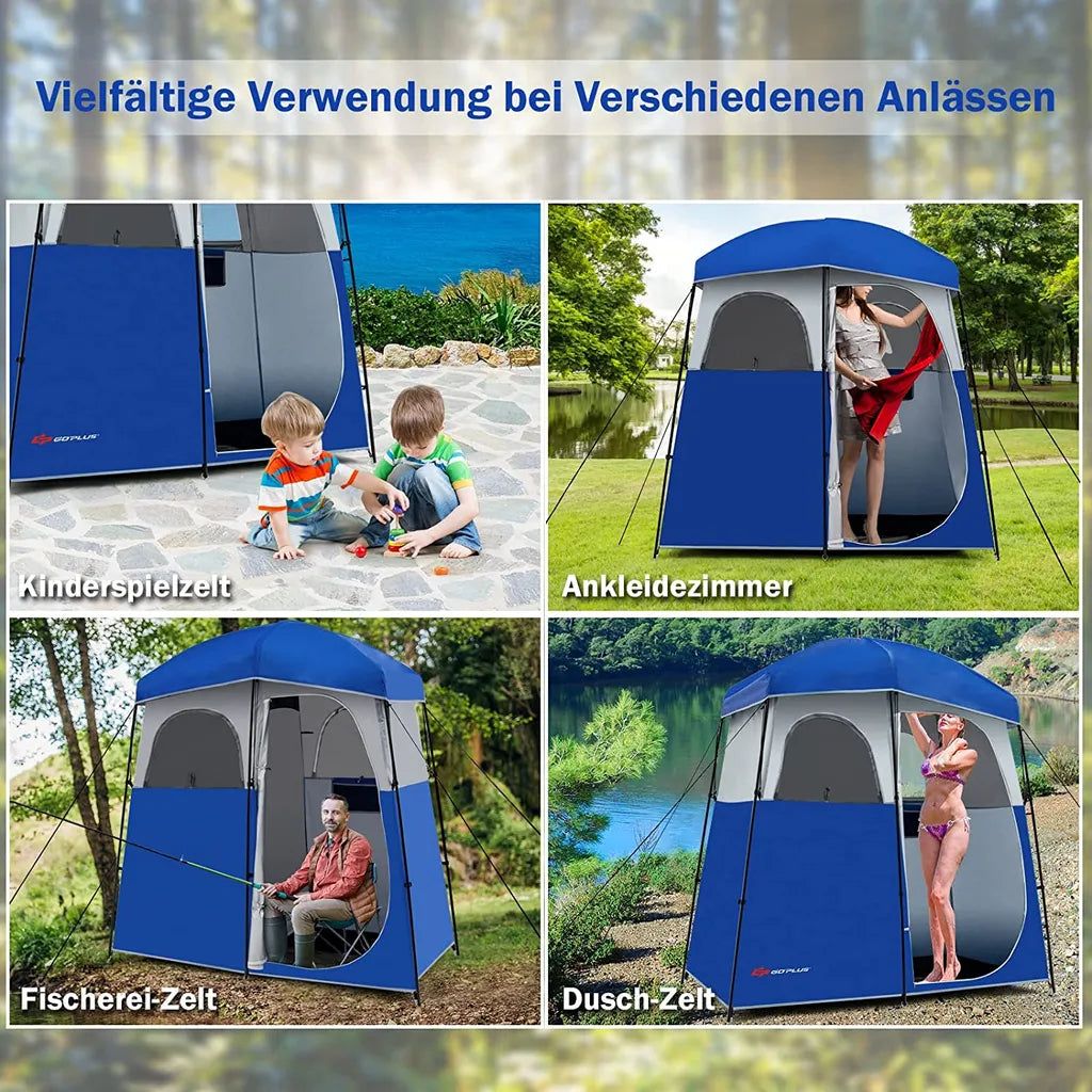  COSTWAY Duschzelt 2 Räume Umkleidezelt Toilettenzelt Mit Tragetasche, Beistellzelt Stehzelt Campingzelt Strand Für 2 Personen 210x106x222cm