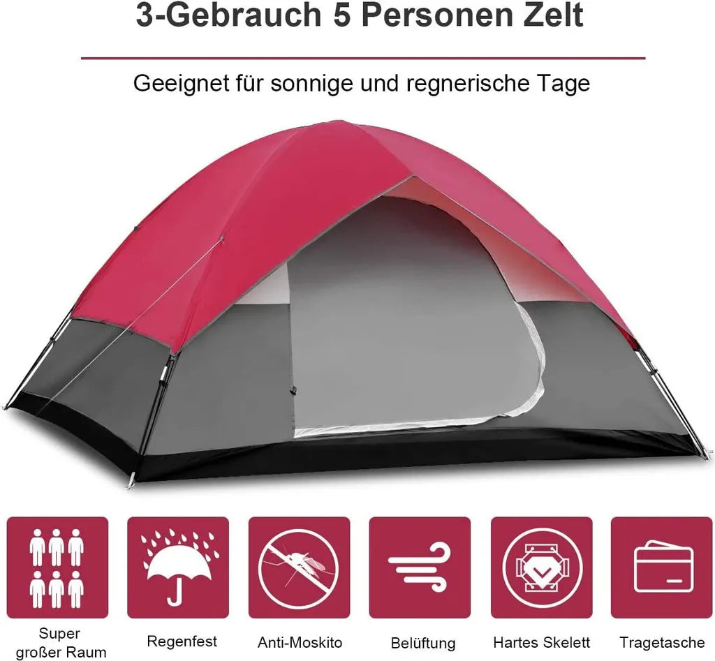  COSTWAY 5-6 Personen Campingzelt Kuppelzelt Wurfzelt Doppelschicht Winddichte Wasserabweisend Für Wandern Camping 300x300x165cm