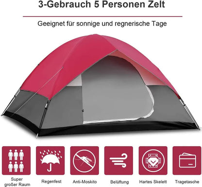  COSTWAY 5-6 Personen Campingzelt Kuppelzelt Wurfzelt Doppelschicht Winddichte Wasserabweisend Für Wandern Camping 300x300x165cm