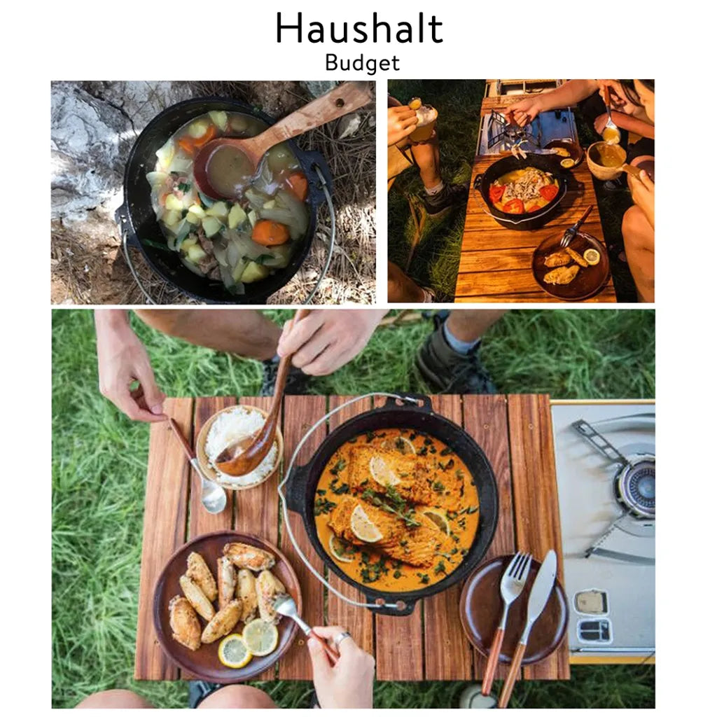 Mucola Gusseisen Feuertopf Gusstopf Inkl. Deckelgriff 2in1 Kochtopf & Pfanne 4,2L Dutch Oven Potjie Camping Kochgeschirr