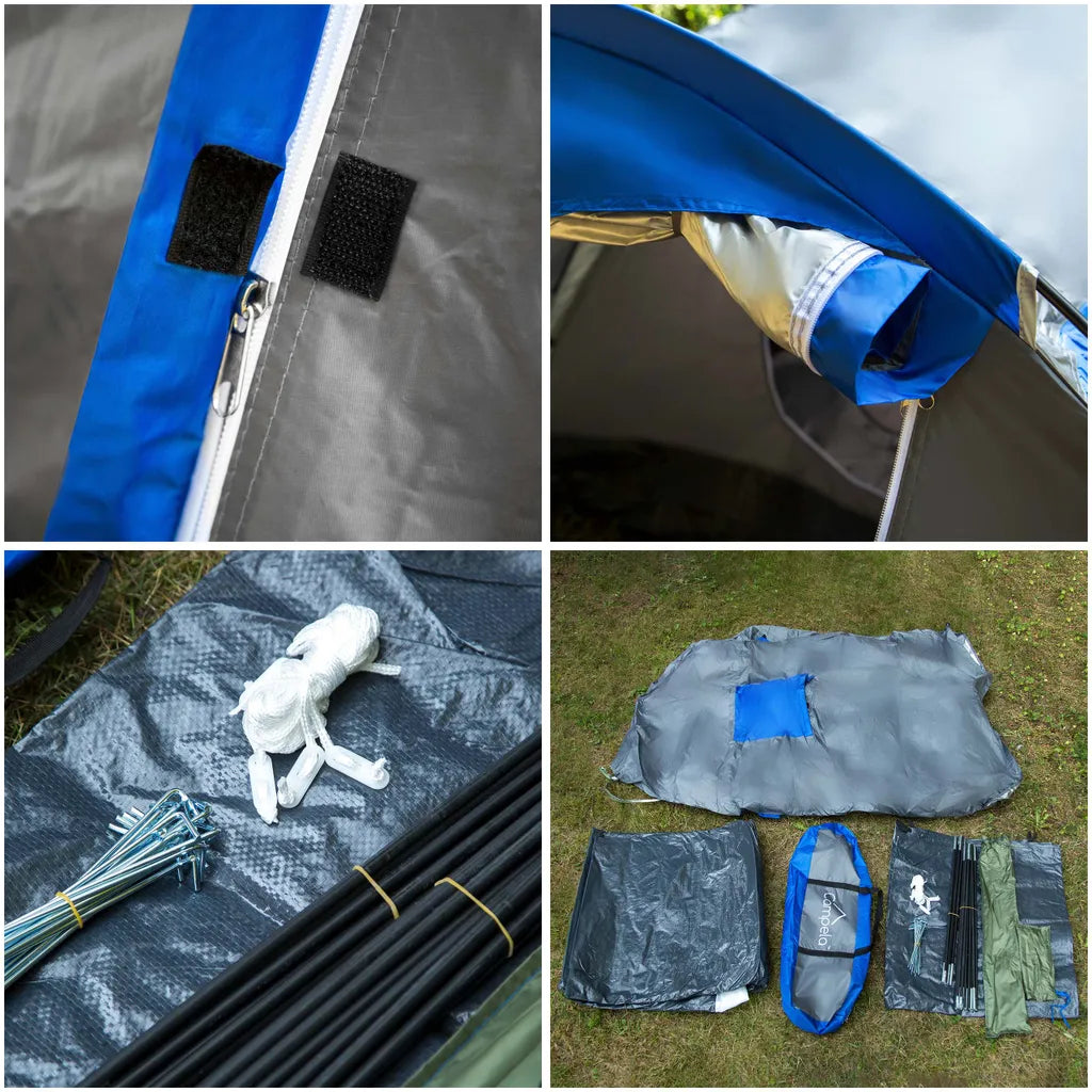  Campela Touristenzelt, Familienzelt, Tropical, Für 4 Personen, Wasserdicht 3000m, Geklebte Nähte, CA0013GRY