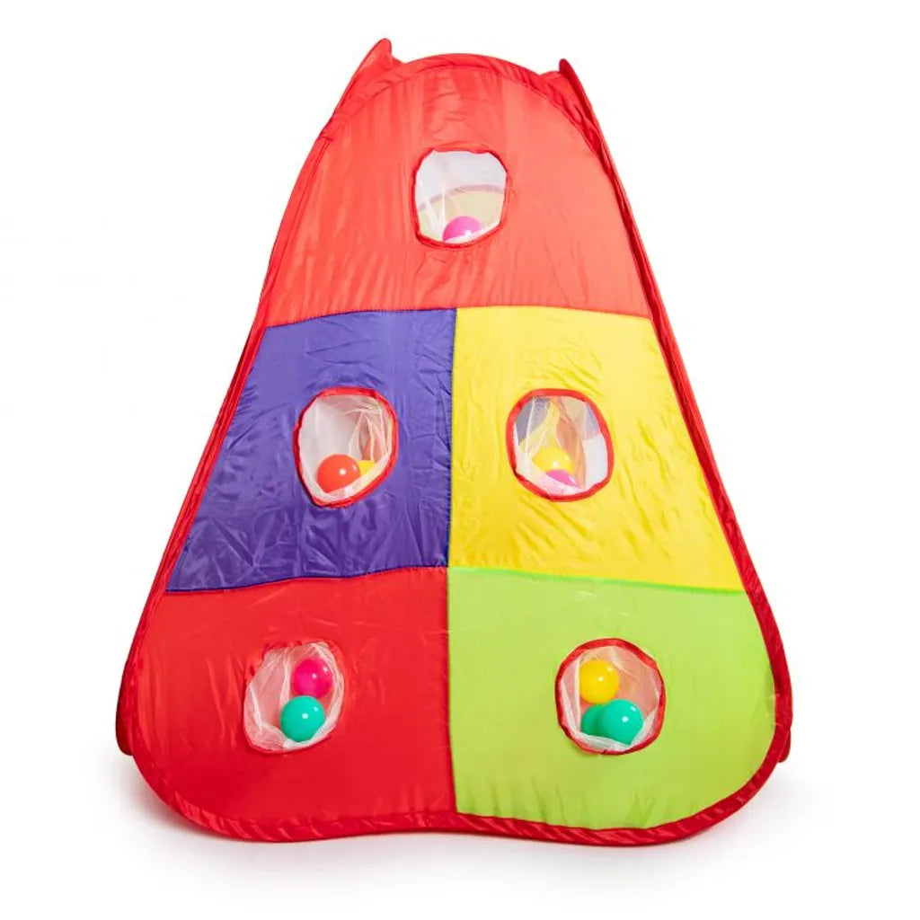  COIL Kinderspielzelt, Spielzelt - Trockenpool + 100 Bälle, Kinderzelt Mit Kriechtunnel, Bällebad, Teilhaus, Spielhaus, Mehrfarbig