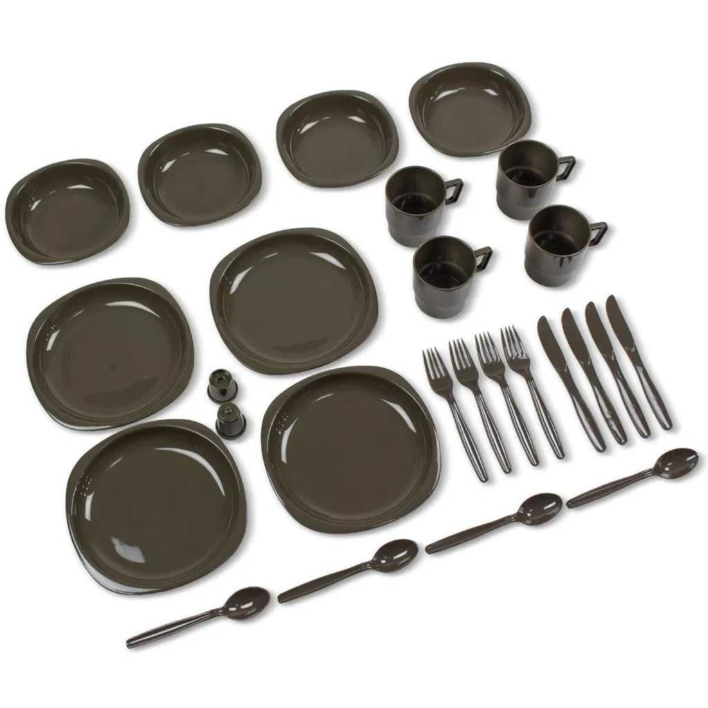  Black Snake® Camping Geschirrset | 26 Tlg. Bruchfestes Outdoor Geschirr- Und Besteckset Für 4 Personen | Oliv
