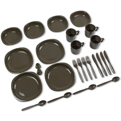  Black Snake® Camping Geschirrset | 26 Tlg. Bruchfestes Outdoor Geschirr- Und Besteckset Für 4 Personen | Oliv