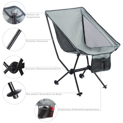  Moon Chair Campingstuhl - Faltbarer Campinghocker Moonchair - Extrem Leicht & Kompakt - Grau