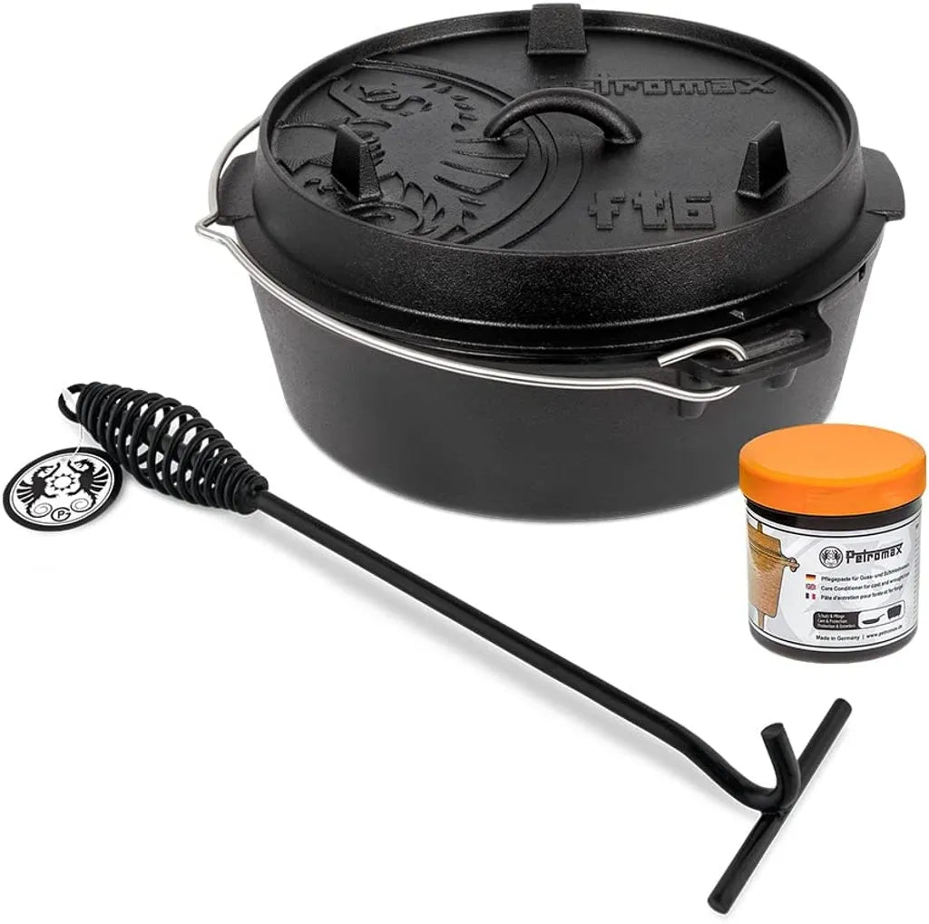  Petromax Feuertopf Dutch Oven Set Pflegepaste Deckelheber FT9 Planer Boden