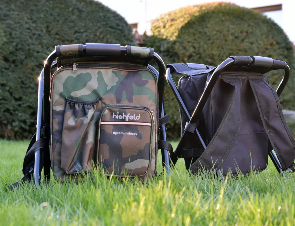  Highfeld® Sitzrucksack Ansitzrucksack Mit Hocker Black Campinghocker Angelhocker Falthocker