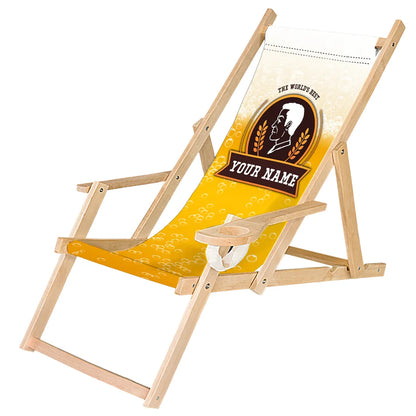  Personalisierbarer Holz-Liegestuhl Klappbar Klappliegestuhl Mit Armlehne Und Getränkehalter Strandstuhl Motiv Bier [119]