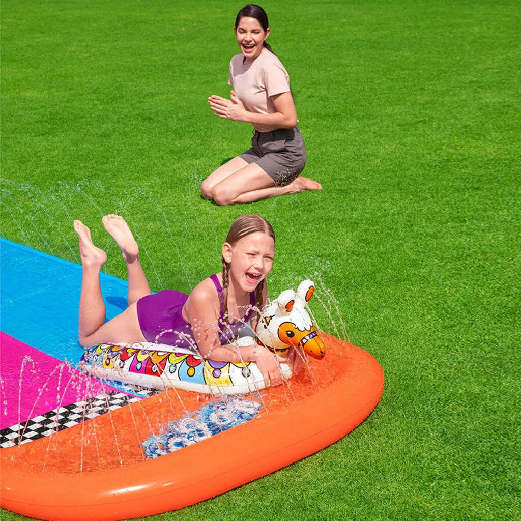  Bestway Sport H2OGO!™ 2er-Wasserrutsche Mit Aufblasbaren Lama-Schwimmtieren 488 Cm Wasserspielzeug Wasserspaß 0
