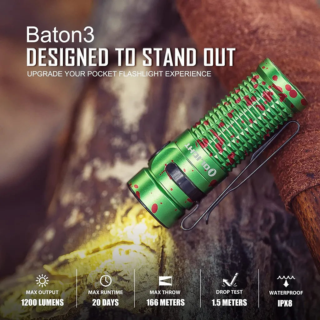 OLIGHT Baton 3 LED Aufladbare Kaltweiße Taschenlampe Mit 1200 Lumen Und 166 Meter Leuchtweite, 6 Lichtmodi Mit Timing Funktion Wasserdicht IPX8