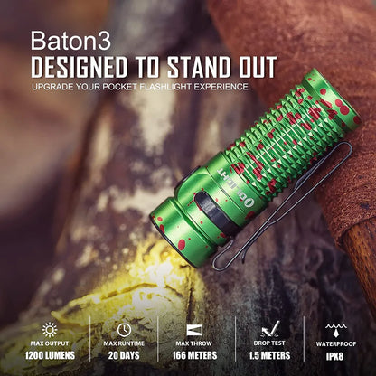  OLIGHT Baton 3 LED Aufladbare Kaltweiße Taschenlampe Mit 1200 Lumen Und 166 Meter Leuchtweite, 6 Lichtmodi Mit Timing Funktion Wasserdicht IPX8