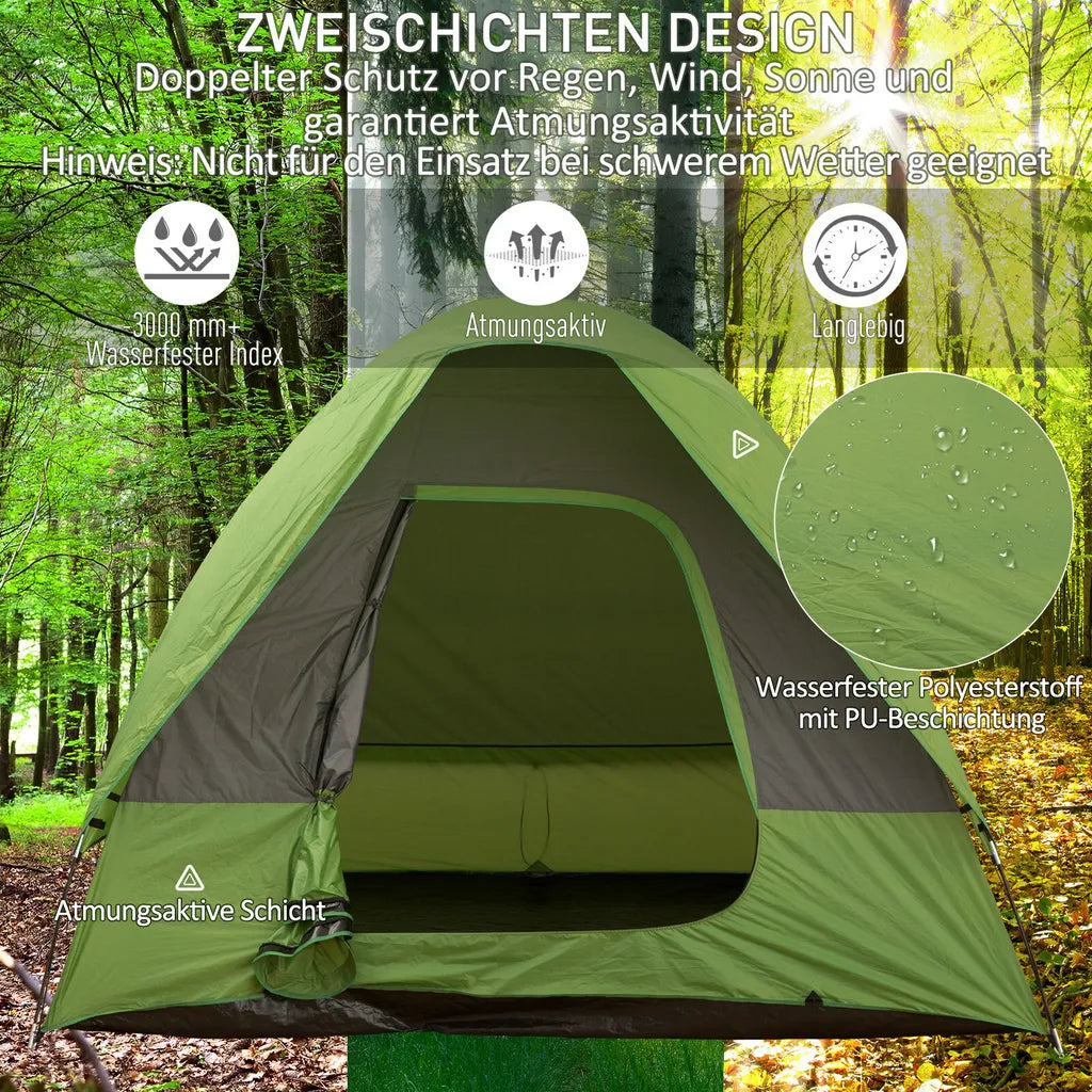  Outsunny Autozelt, Campingzelt, Reisezelt, Für 4-5 Personen, Glasfaser Polyester, Grün, 300 X 300 X 230 Cm