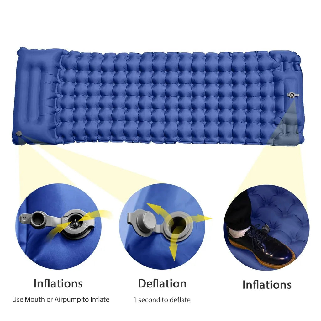  Camping Isomatte Füße Aufblasbare Outdoor Matratze Ultraleicht Langlebig Wasserdicht Feuchtigkeitsfest Wanderrucksack Camping 10cm Dick Blau