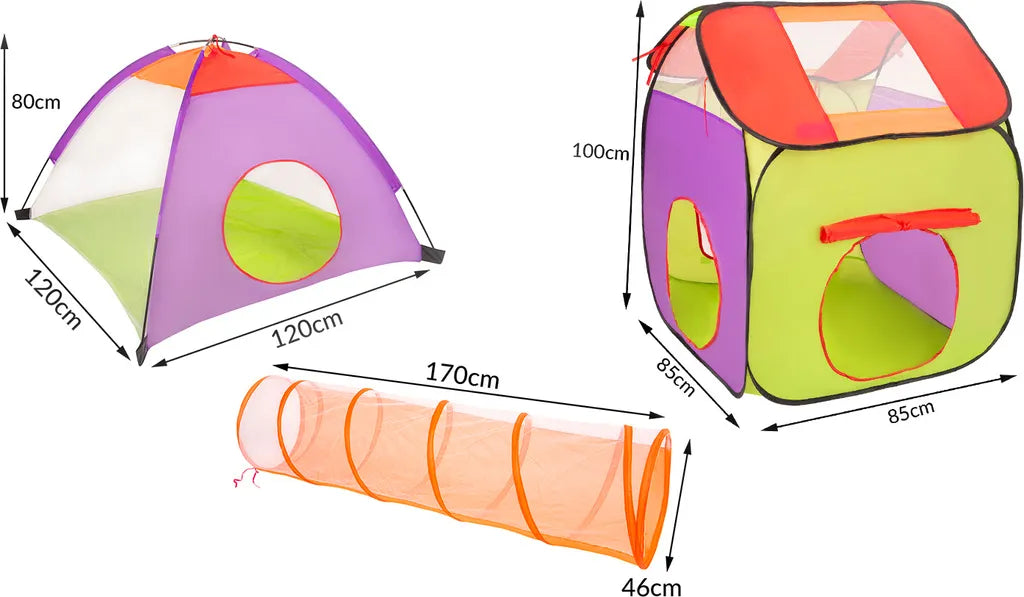  Selonis 3in1 Spielzelt Mit Tunnel Spielplatz Popup Bällebad Mit 900 Bälle Für Kinder, Mehrfarbig:weiß/gelb/orange/babyblau/türkis