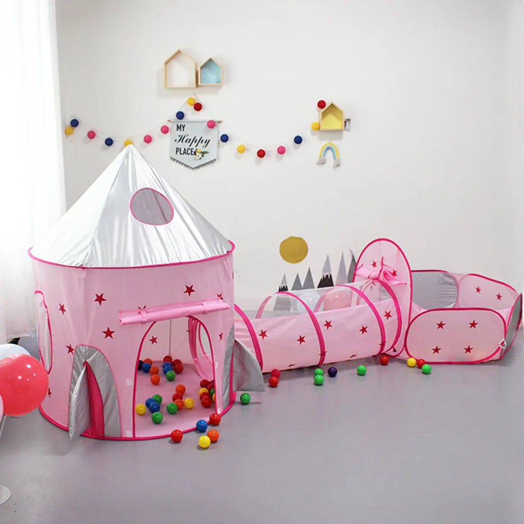  3-Teiliges Kinder Spielzelt Tunnel Spielplatz Pop-up Spielhaus Kinder Zelt Mit Krabbel Tunnel Und 1 Basketball-Korb