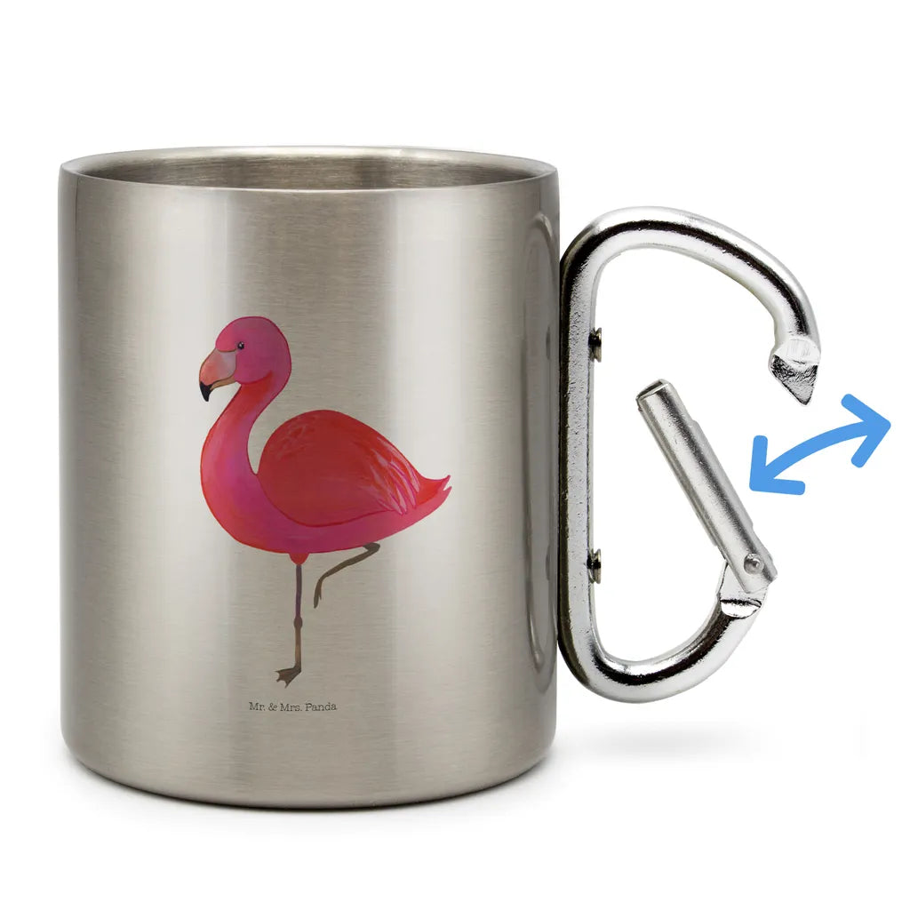  Mr. & Mrs. Panda Edelstahlbecher Flamingo Classic - Transparent - Geschenk, Tochter, Edelstahltasse, Karabiner, Einzigartig, Camping, Selbstliebe, Einzigartig, Outdoor