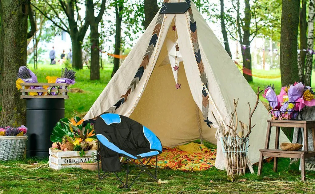  KAHOO Campingstuhl Tragbarer Moon Chair, Campingstuhl Mit Tragetasche, Gepolsterter Sitz, Blau