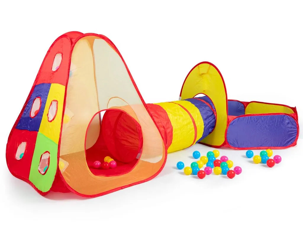  COIL Kinderspielzelt, Spielzelt - Trockenpool + 100 Bälle, Kinderzelt Mit Kriechtunnel, Bällebad, Teilhaus, Spielhaus, Mehrfarbig