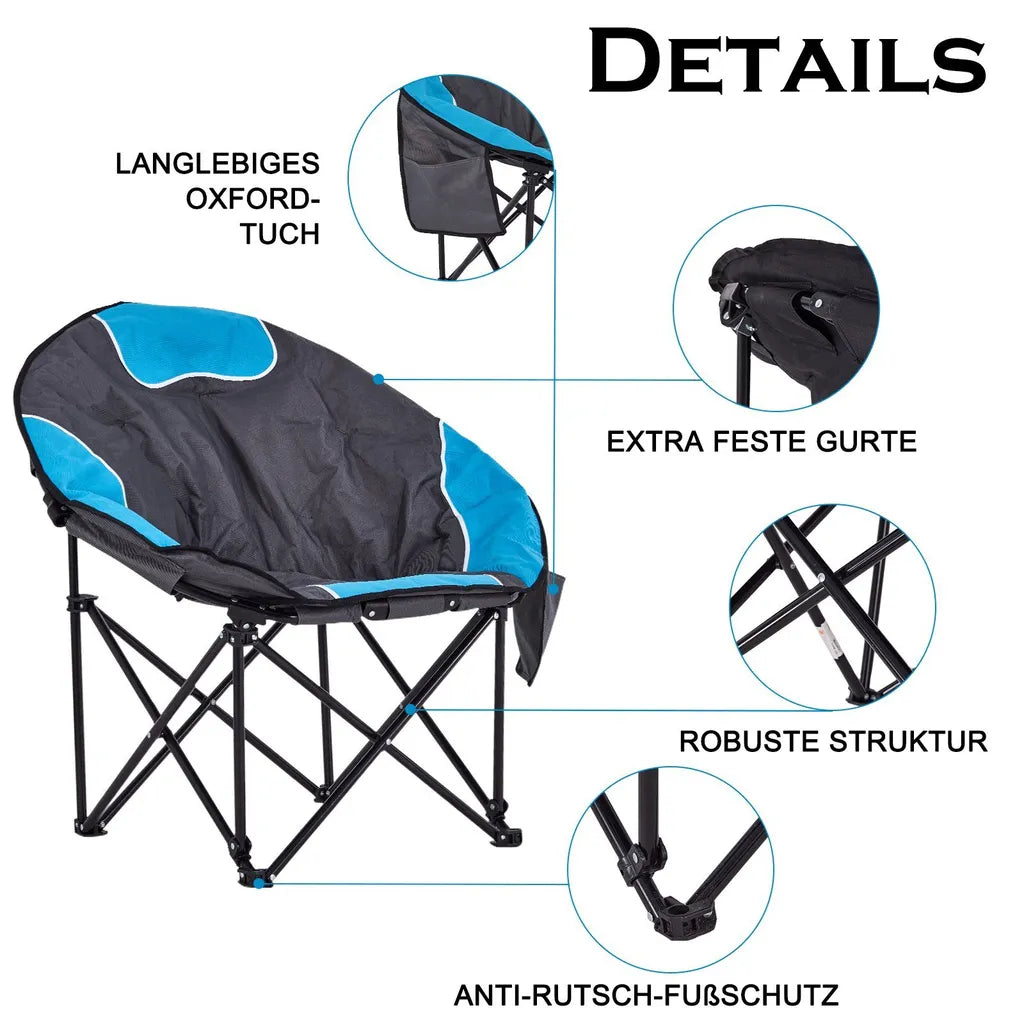  KAHOO Campingstuhl Tragbarer Moon Chair, Campingstuhl Mit Tragetasche, Gepolsterter Sitz, Blau