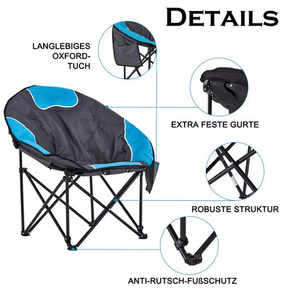  KAHOO Campingstuhl Tragbarer Moon Chair, Campingstuhl Mit Tragetasche, Gepolsterter Sitz, Blau