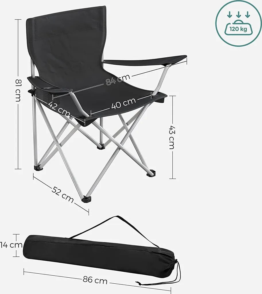  SONGMICS Campingstuhl Klappbar, Camping Stuhl, 2er Set, Faltbar, Bis Zu 120 Kg Belastbar GCB01BK