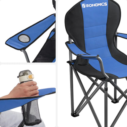  SONGMICS Campingstuhl, Klappbar, Klappstuhl, Komfortabler Mit Schaumstoff Gepolsterter Sitz, Mit Flaschenhalter, Hoch Belastbar, Max. Belastbarkeit 250 Kg, Outdoor Stuhl, Blau GCB06BU
