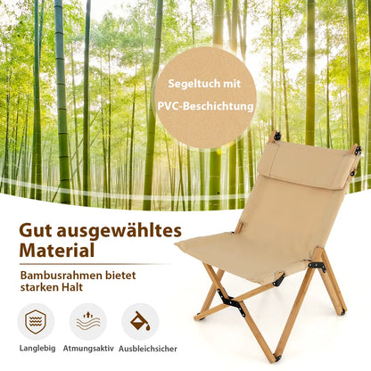  COSTWAY Campingstuhl Mit 2-stufig Verstellbarer Rückenlehne, Klappstuhl Faltbar, Inklusive Tragetasche, Tragbarer Faltstuhl Aus Bambus, Ultraleichter Angelstuhl Für Camping, Angeln, Strand, Terrasse