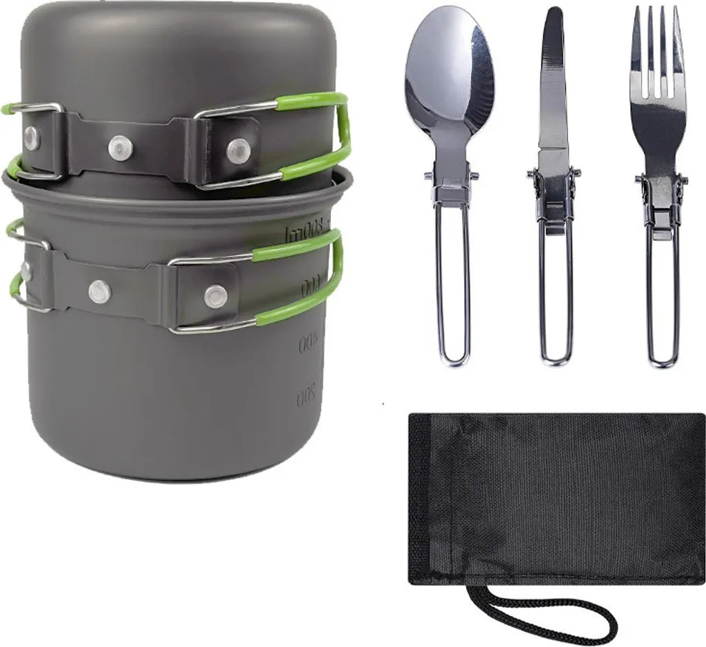  Camping Kochgeschirr Set, Tragbar Rucksackreisen Outdoor Wandern Camping Mini Gaskocher Topf