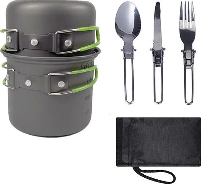  Camping Kochgeschirr Set, Tragbar Rucksackreisen Outdoor Wandern Camping Mini Gaskocher Topf