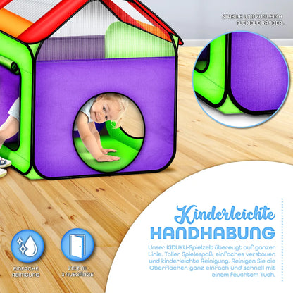  KIDUKU Spielzelt + 200 Bälle + Tunnel + Tasche Kinderzelt Bällebad Babyzelt