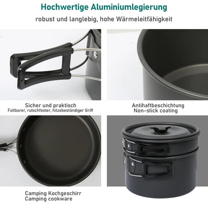  EINFEBEN 12x Camping Kochgeschirr Campinggeschirre 2-3Person Faltbare Wasserflasche 800ml Löffel Kochset