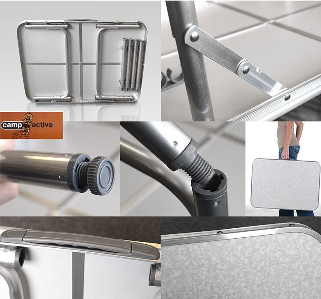  Camp Active Campingtisch - Klappar - Leicht - Höhenverstellbar Von 25 Bis 59CM - Tischplatte 75 X 55 CM - Aluminium/MDF - Weiß