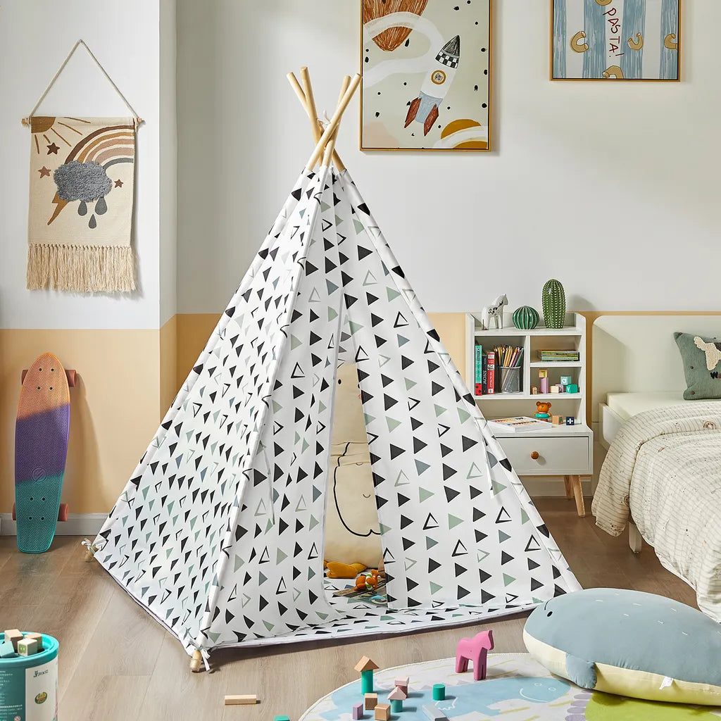  SoBuy OSS03-A02 Tipizelt Spielzelt Zelt Für Kinder Mit 1 Tür Spielhaus Kinderzelt (Weiß/Dreieck)